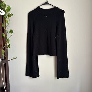 NBD Jeff Sweater Studded Cropped Black Flared Sleeves Revolve size Medium